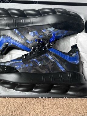 Versace Men’s Chain Reaction Sneakers in Black and Blue